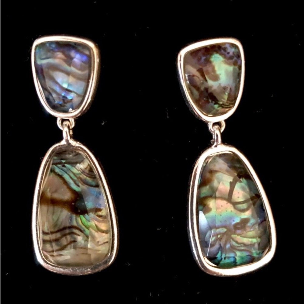 Authentic Monet Dangle Earrings Sterling Silver Mother of Pearl Inlay Elegance